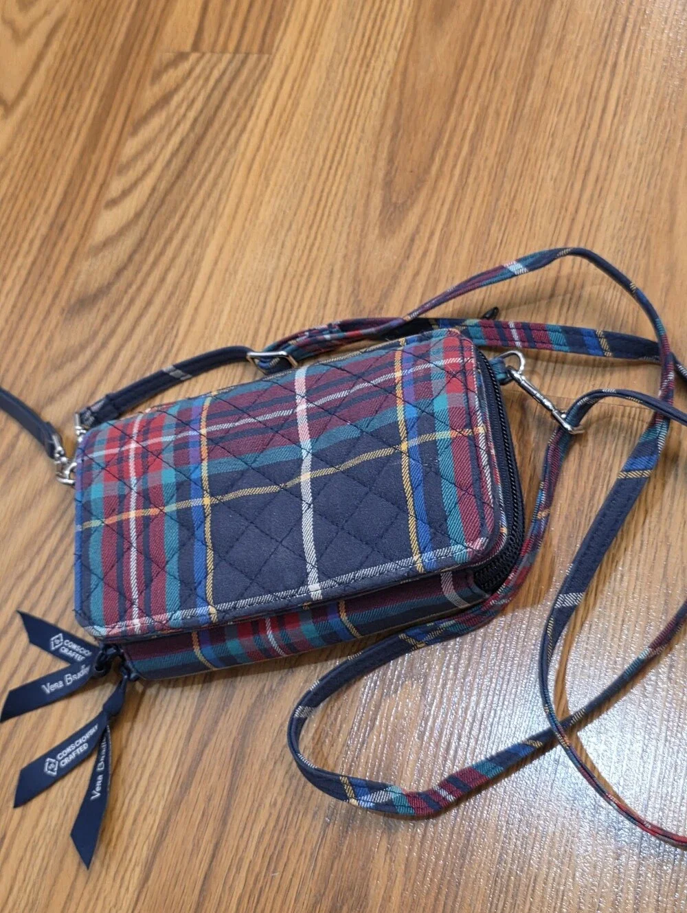 Vera Bradley Tartan Plaid RFID Navy All-In-One Crossbody Handbag Purse Travel